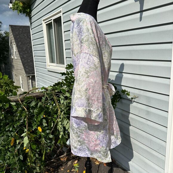 Vtg 90s Satin Slip Dress Robe Set Small Floral Romantic Sexy Honeymoon Nightgown - Picture 3 of 15